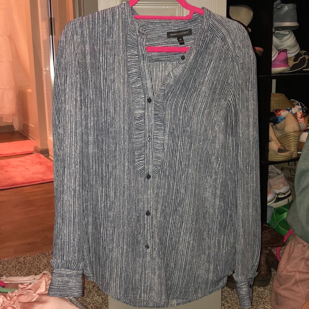 Stripped blue and white banana republic blouse